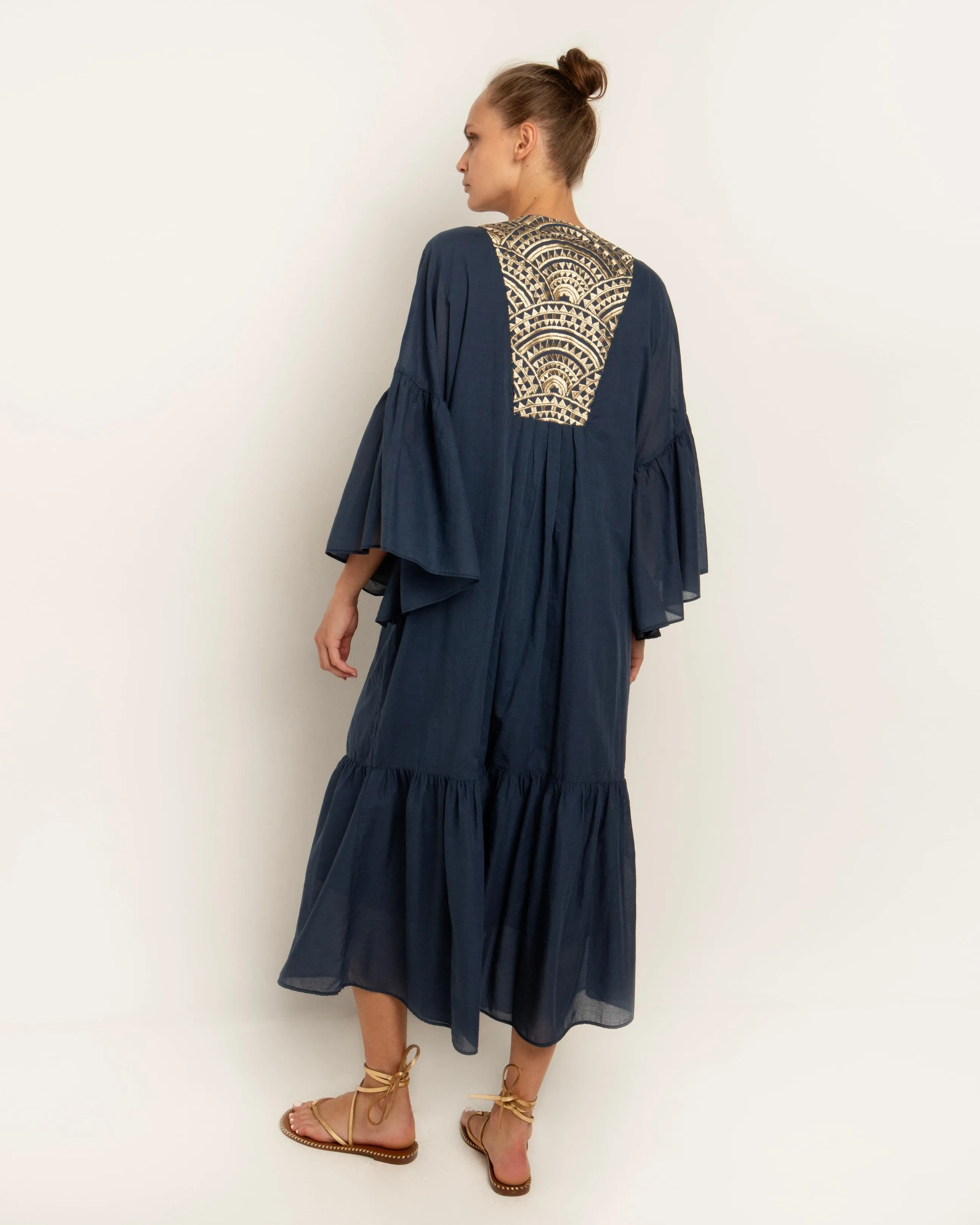 Kori Cotton Voile Maxi Dress | Navy & Gold