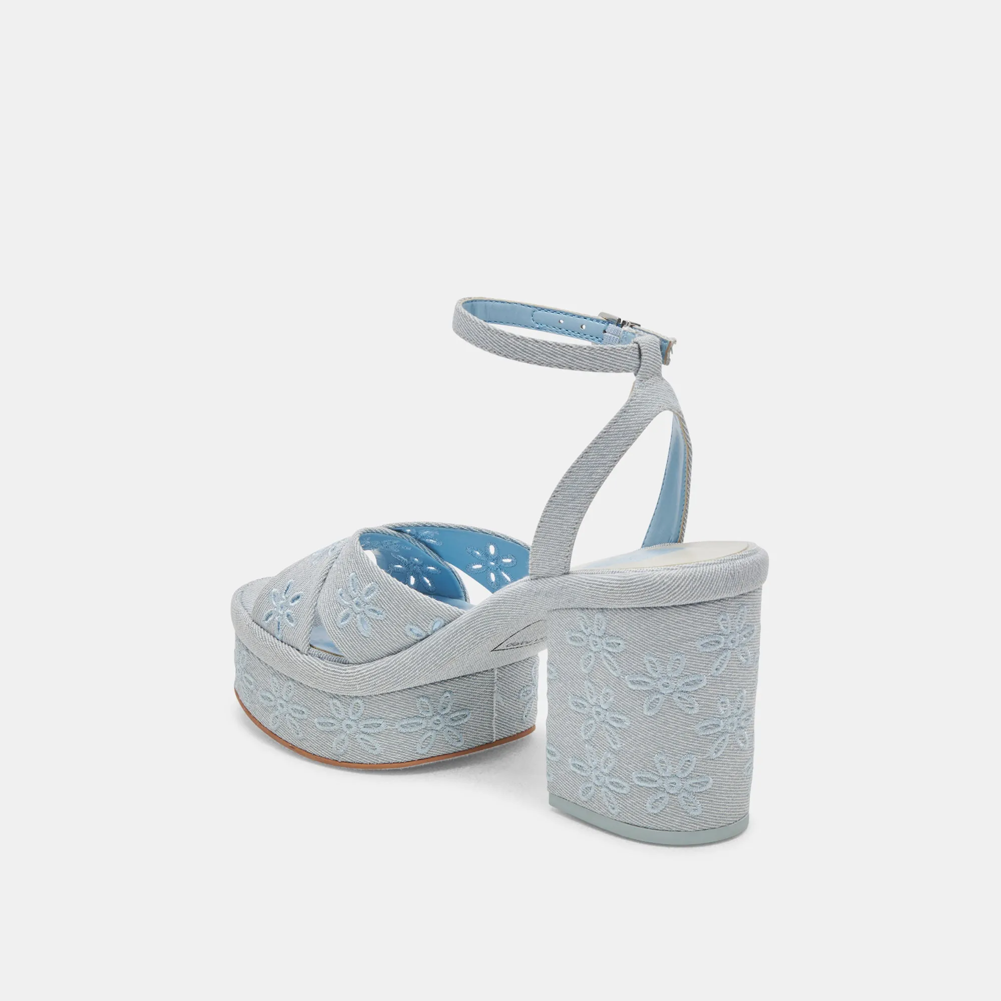 LAISHA HEELS LIGHT BLUE FLORAL EYELET