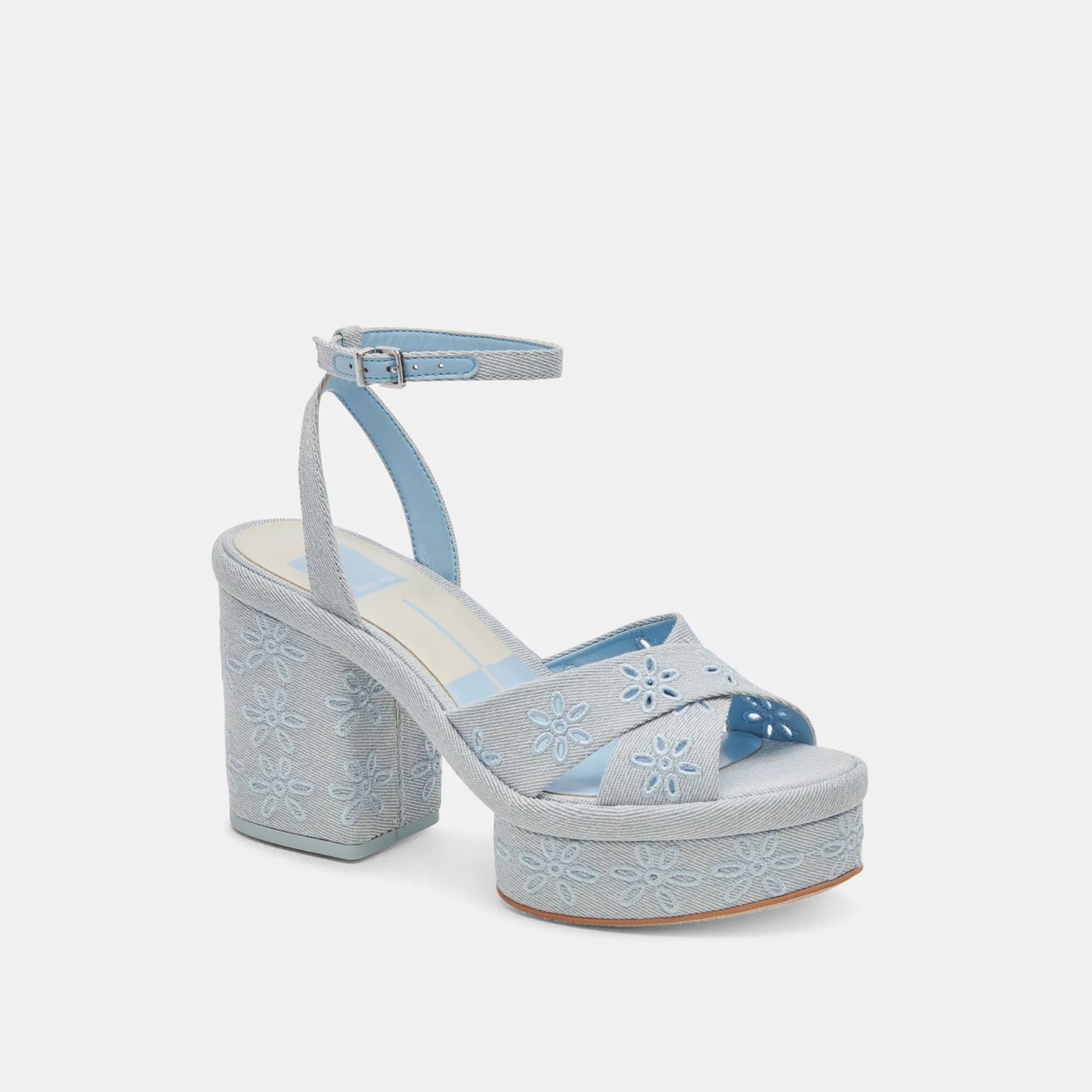 LAISHA HEELS LIGHT BLUE FLORAL EYELET