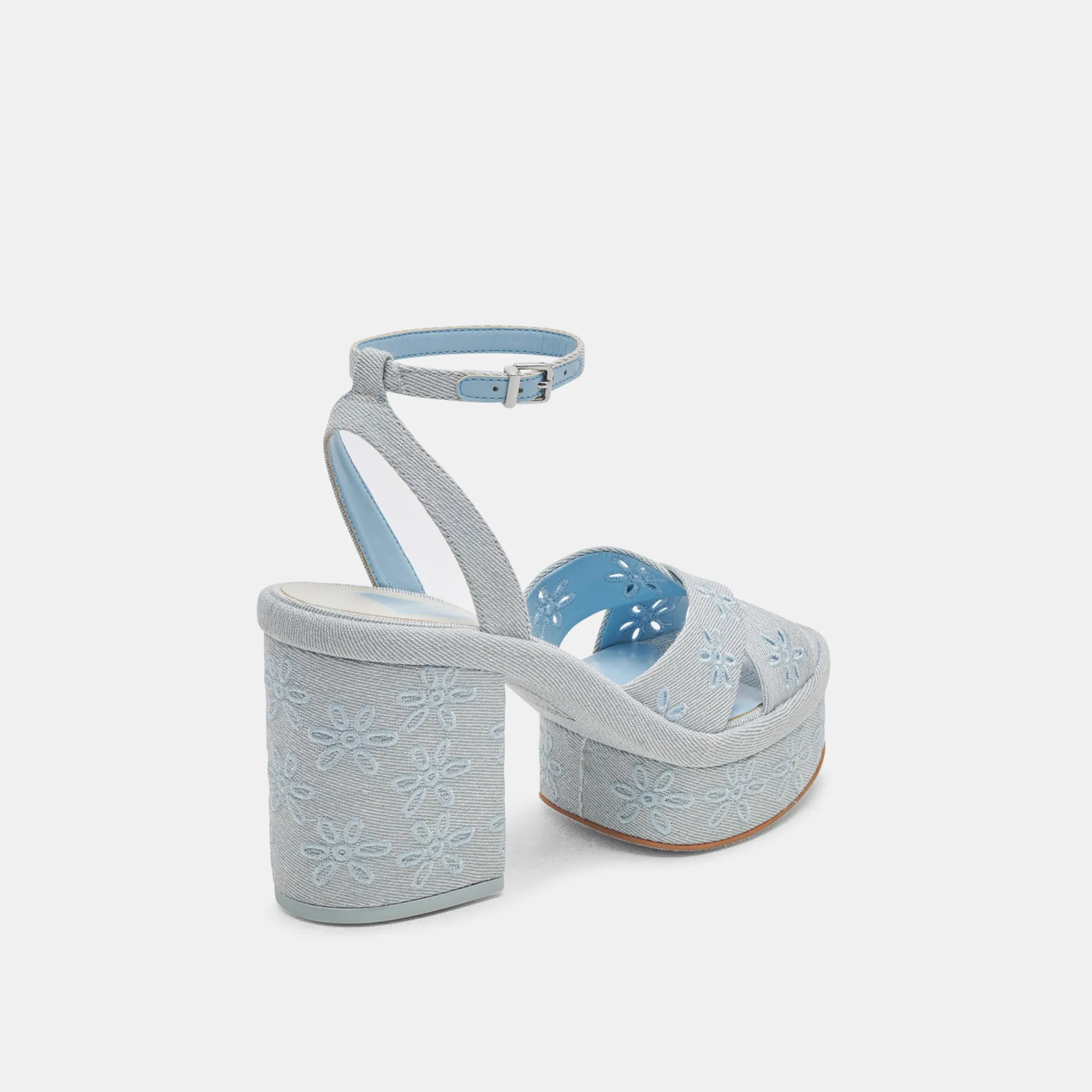 LAISHA HEELS LIGHT BLUE FLORAL EYELET