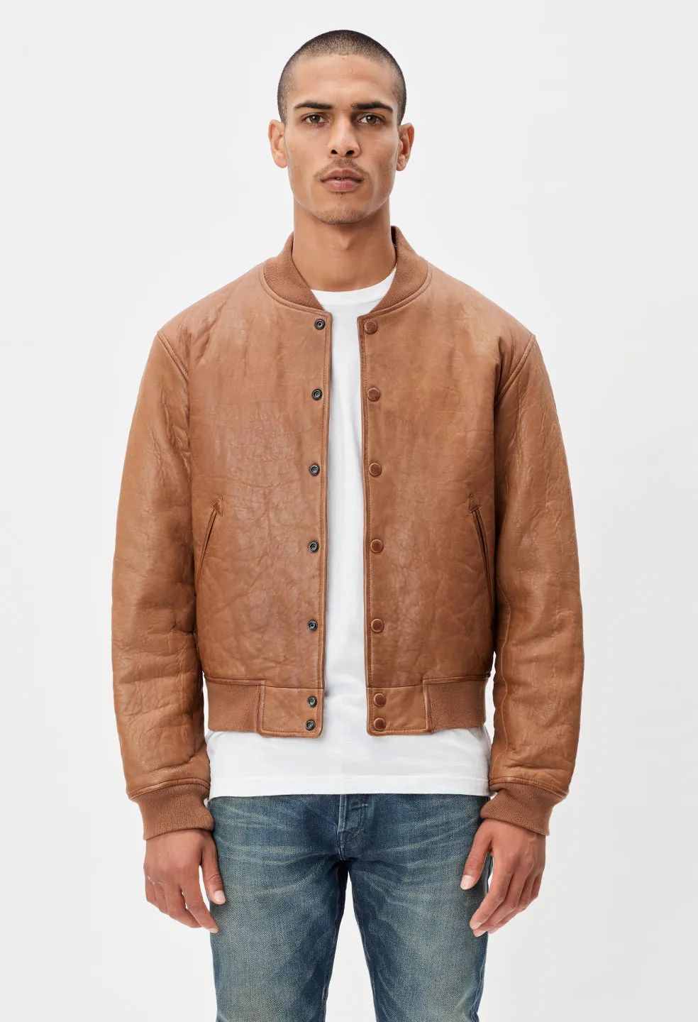 Leather Stadium Jacket / Brown