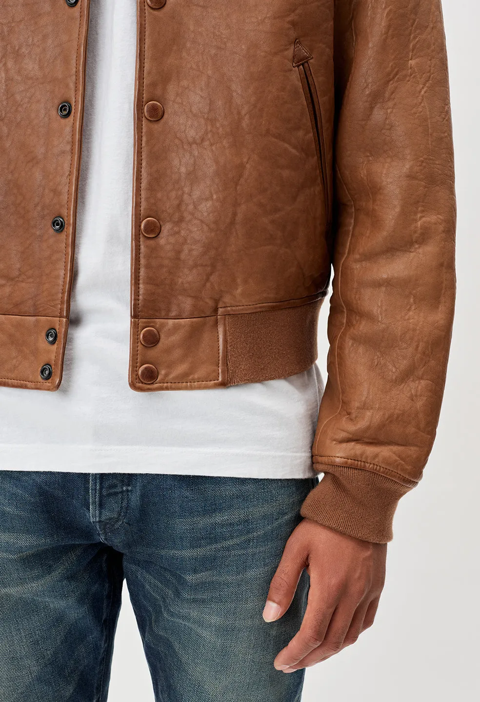 Leather Stadium Jacket / Brown