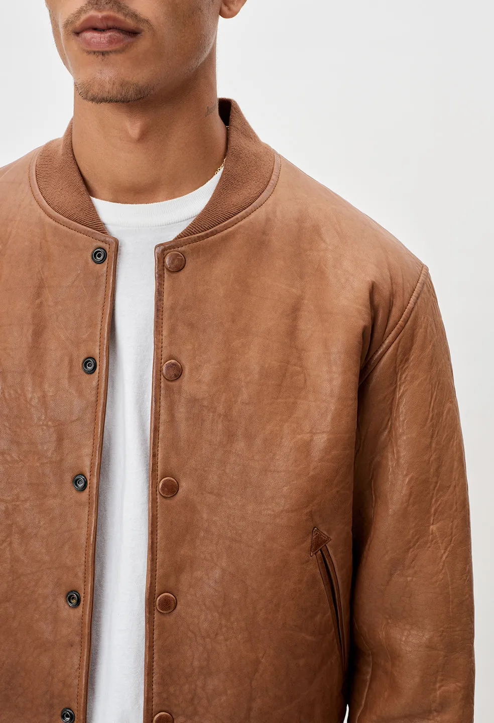 Leather Stadium Jacket / Brown