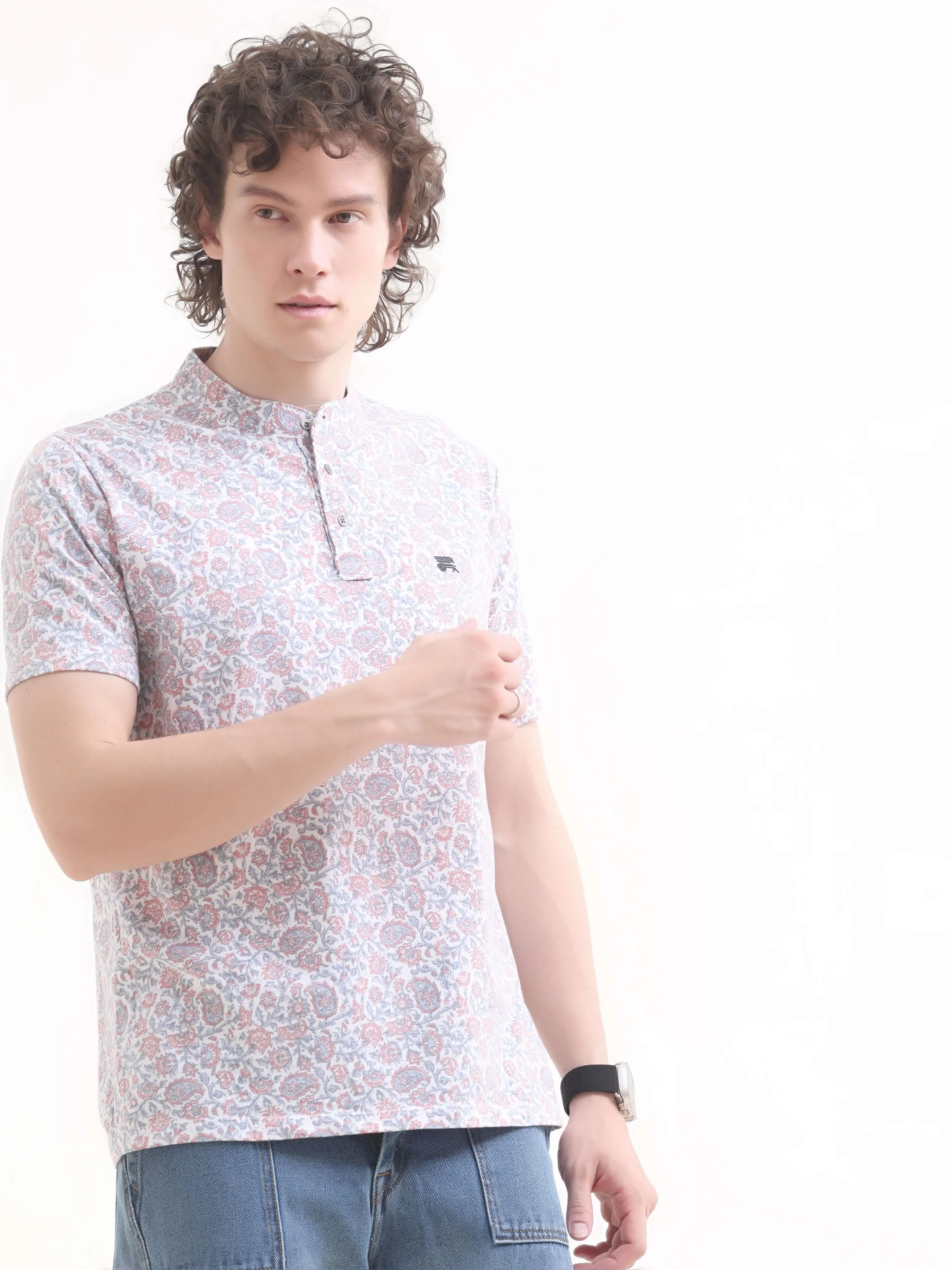 Lim floral pink henley tshirt