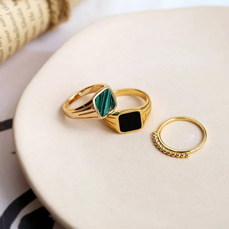 Malachite Signet Ring Gold Vermeil