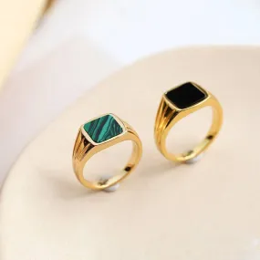 Malachite Signet Ring Gold Vermeil