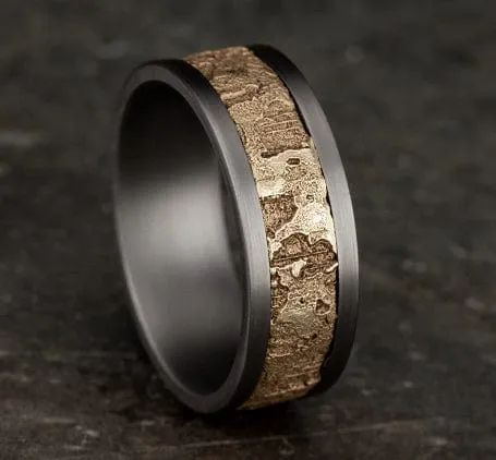 Men's Wedding Band, Tantalum and Textured 14K Yellow Gold