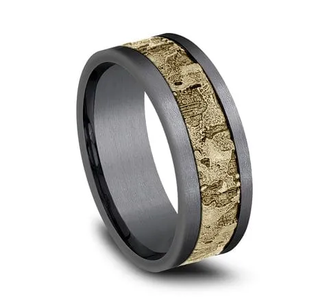 Men's Wedding Band, Tantalum and Textured 14K Yellow Gold