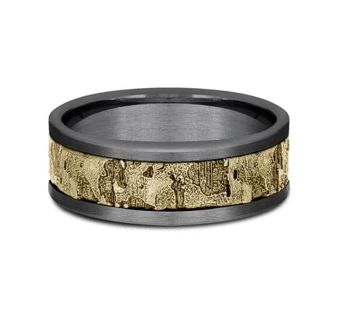 Men's Wedding Band, Tantalum and Textured 14K Yellow Gold