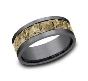 Men's Wedding Band, Tantalum and Textured 14K Yellow Gold