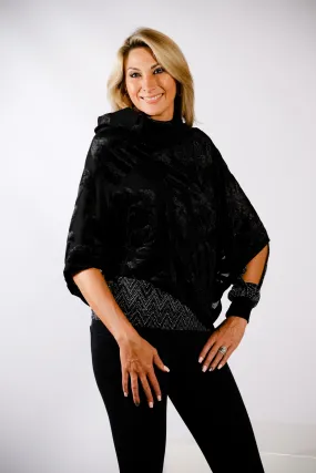 Mosi Poncho Black Floral Velvet