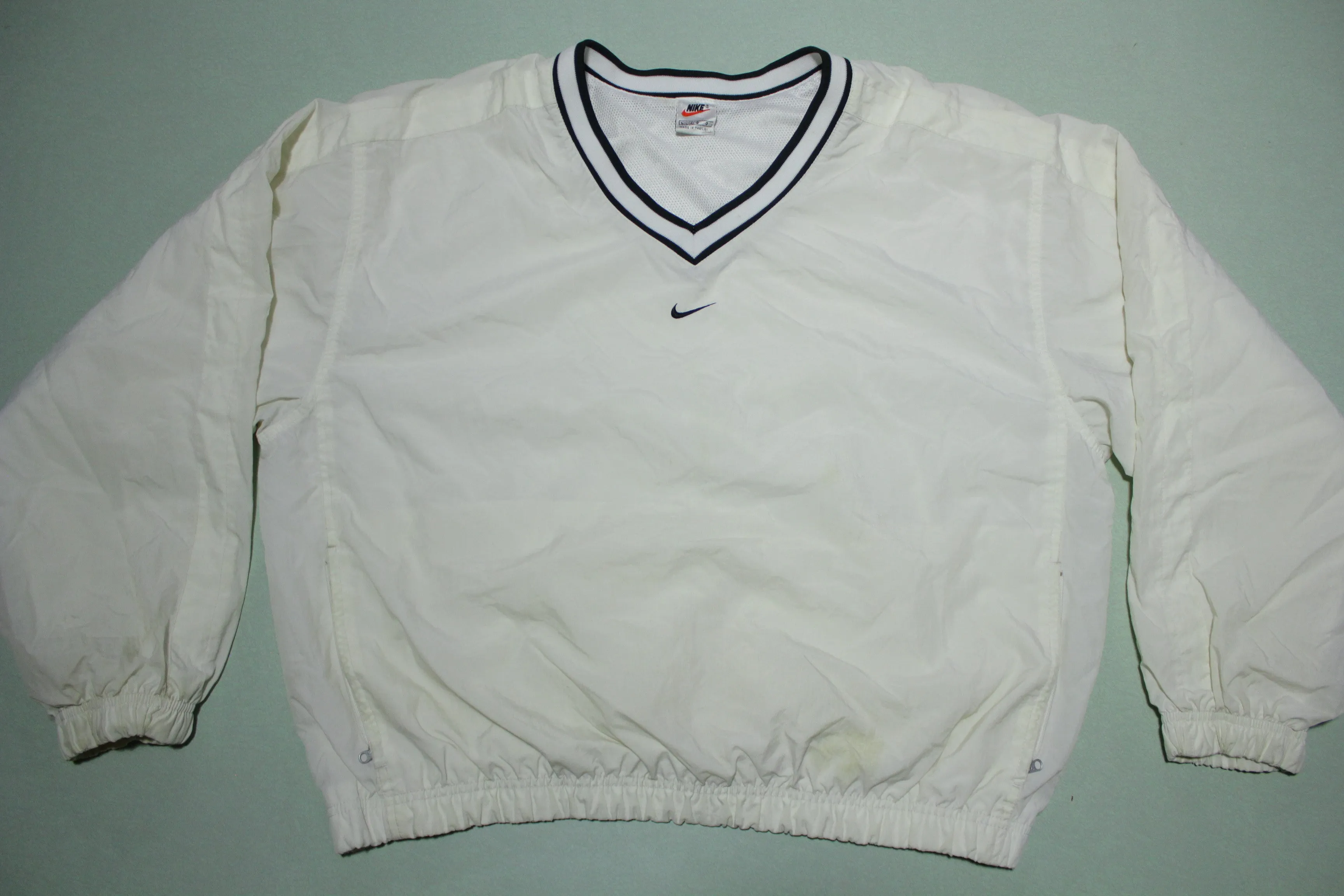 Nike Vintage 90's Center Swoosh Check Cocaine White V-Neck Pullover Windbreaker Jacket