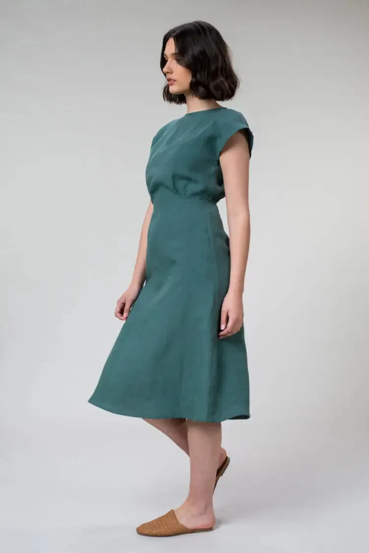 Picnic Linen Dress In Jade by Wilga Clothing