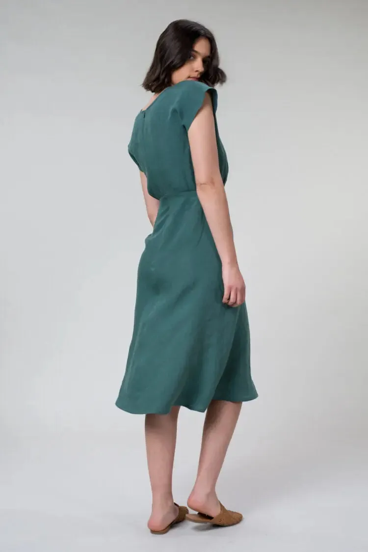 Picnic Linen Dress In Jade by Wilga Clothing