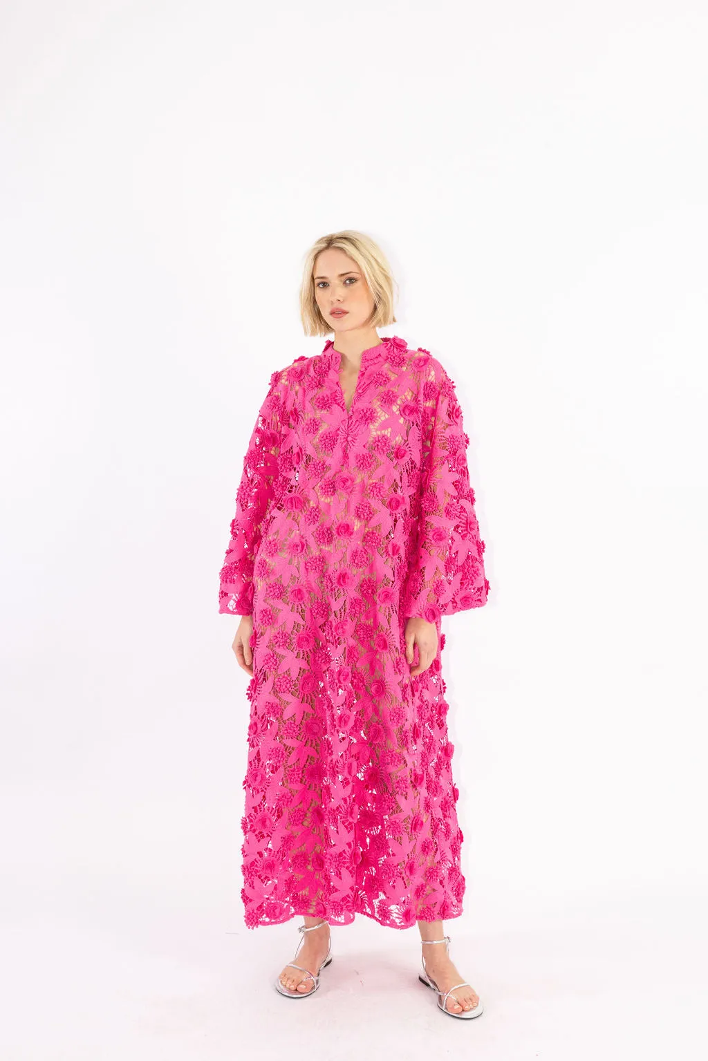 pink pop floral maxi caftan