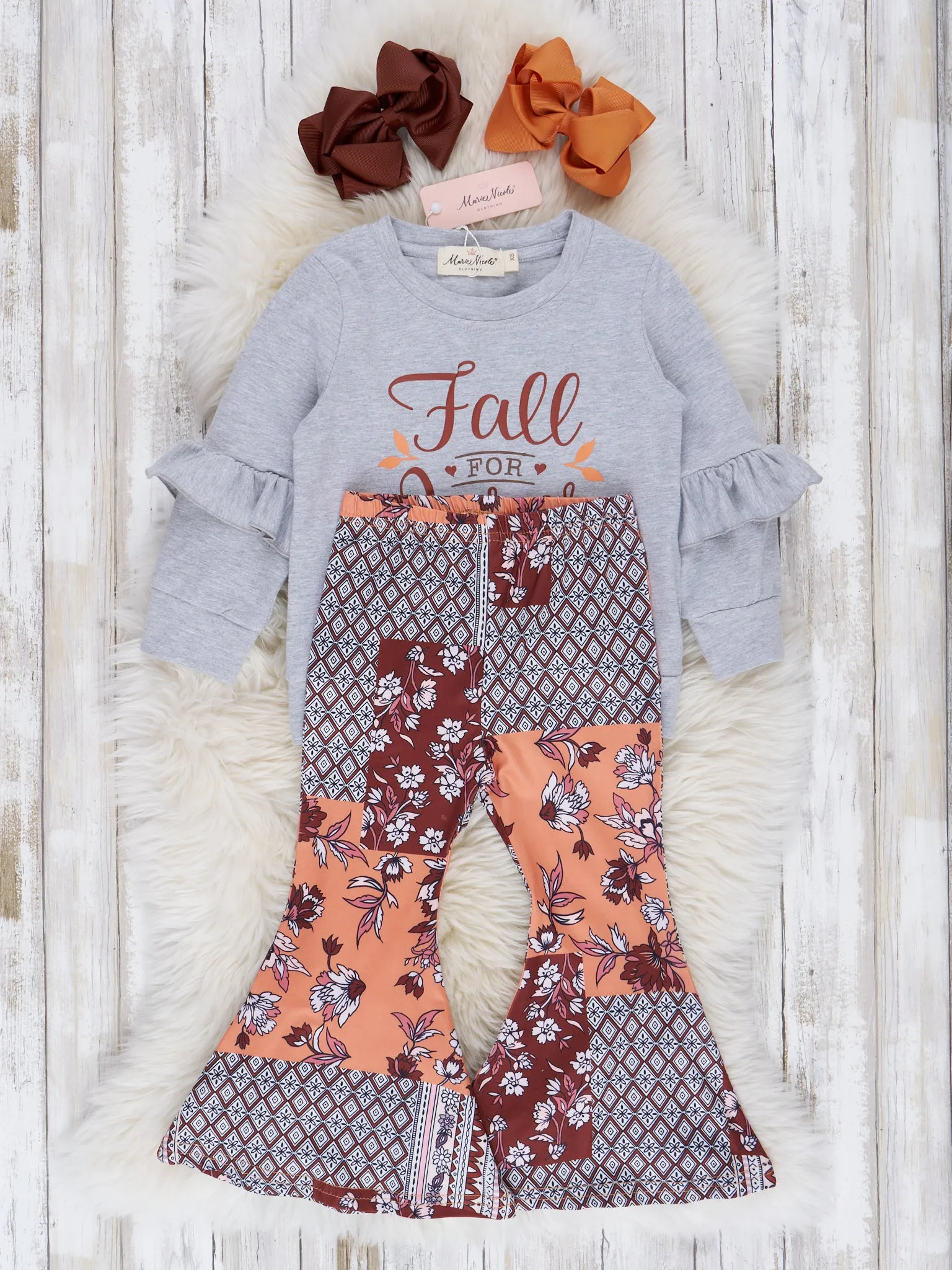 "Fall For Jesus" Ruffle Top & Boho Bell Bottoms Outfit