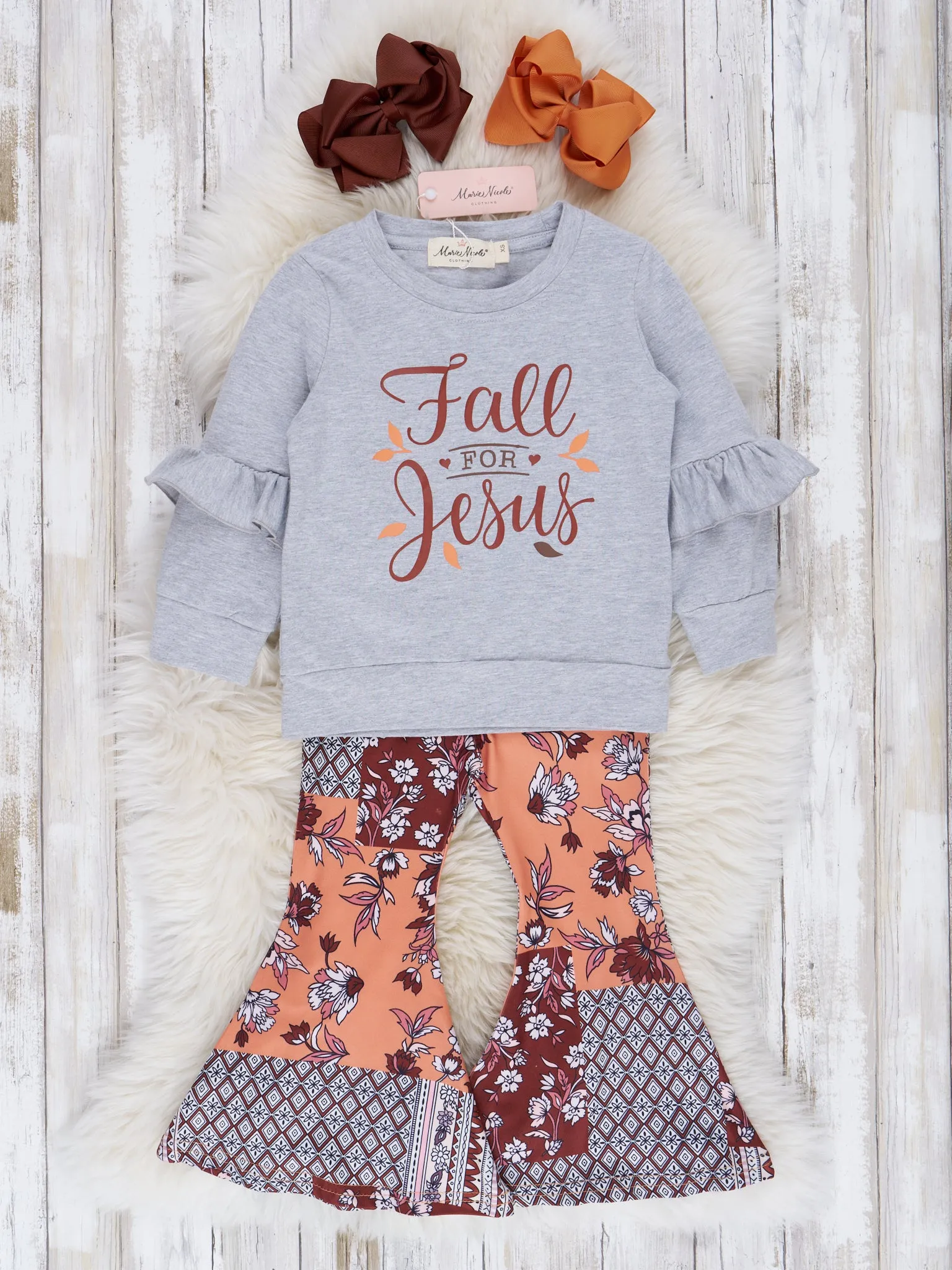 "Fall For Jesus" Ruffle Top & Boho Bell Bottoms Outfit