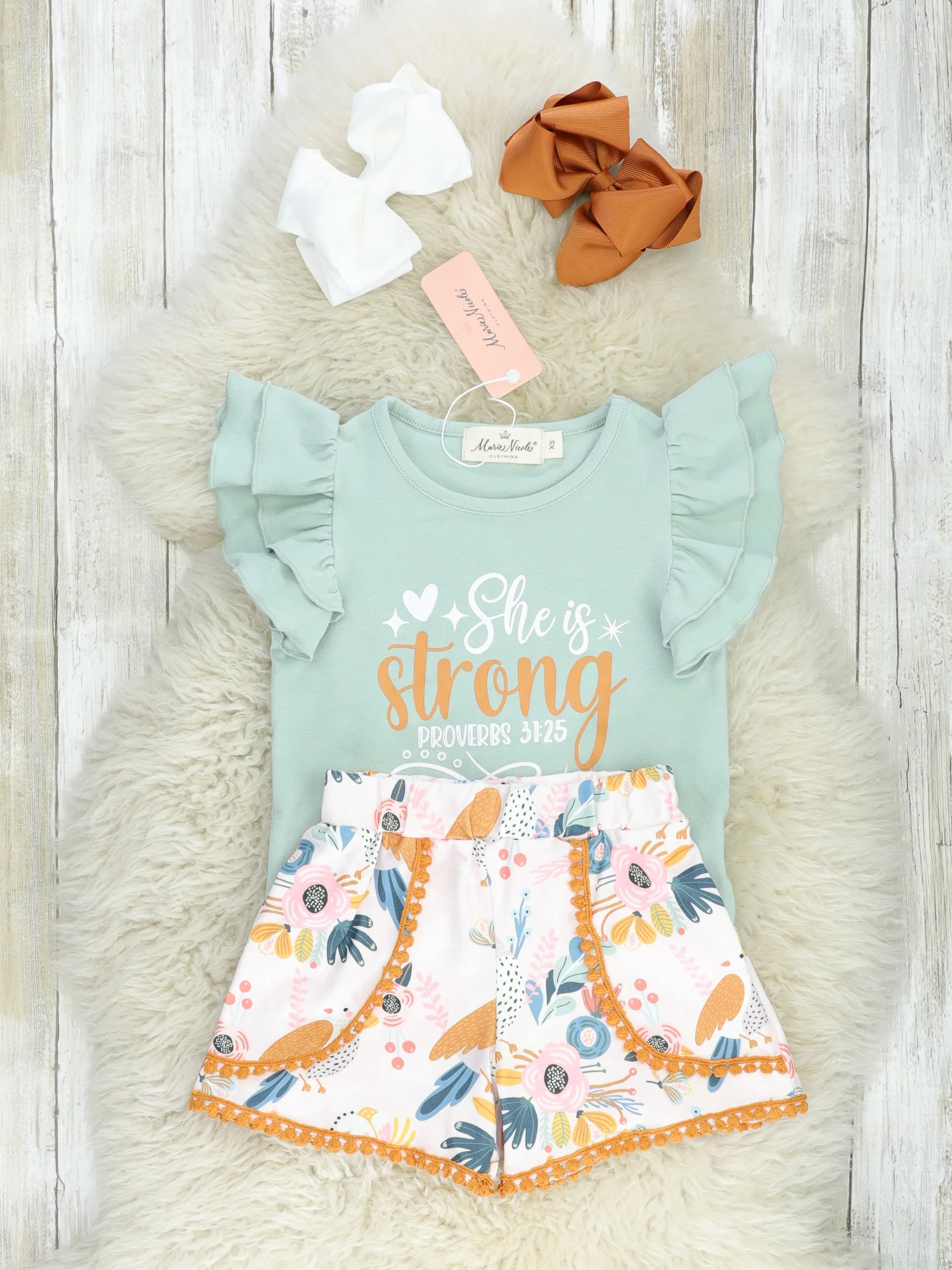 "She Is Strong" Floral Ruffle Outfit