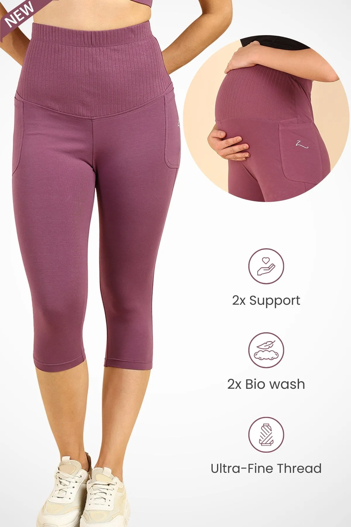 Ribbed Cotton Rosewood Maternity Capri (Pregnancy & Postpartum)