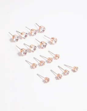 Rose Gold Classic Diamante Studs 8-Pack