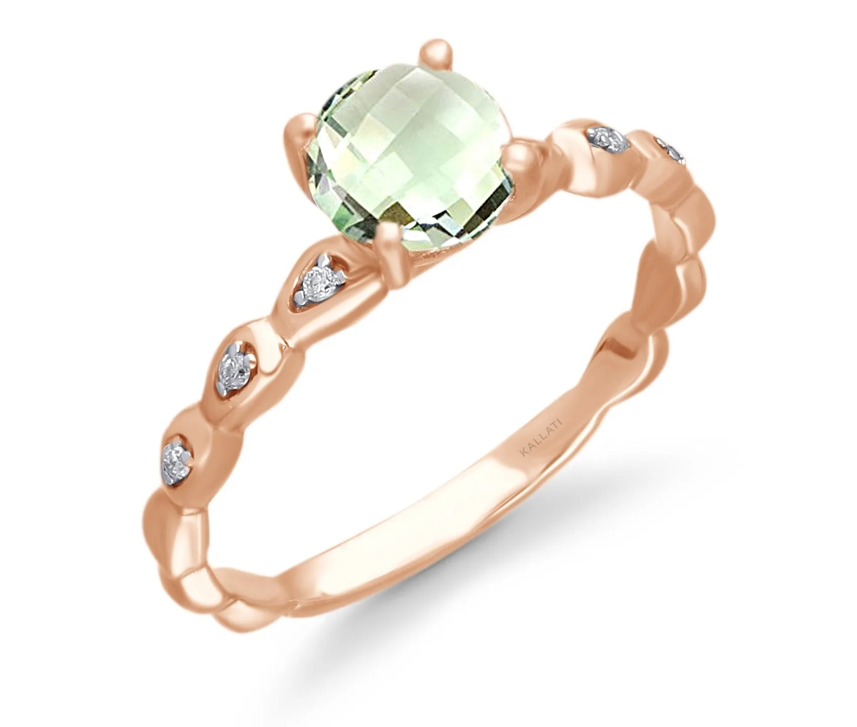 Rose Gold Green Amethyst & Diamond Heirloom Ring