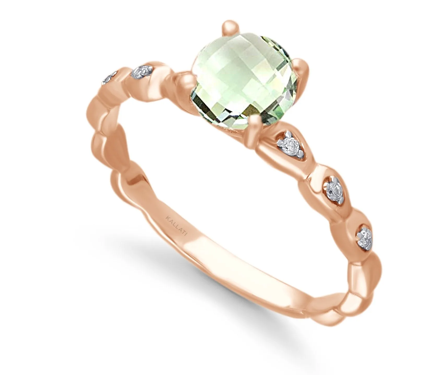 Rose Gold Green Amethyst & Diamond Heirloom Ring