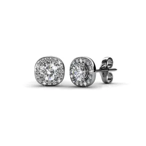 Ruth 18k White Gold Plated Halo Stud Earrings with Crystals