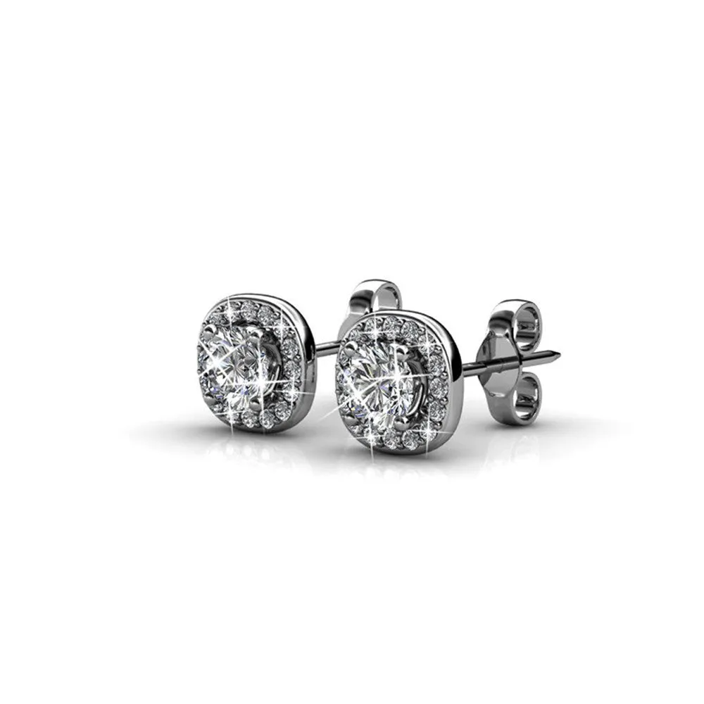 Ruth 18k White Gold Plated Halo Stud Earrings with Crystals