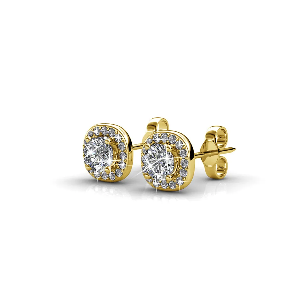 Ruth 18k White Gold Plated Halo Stud Earrings with Crystals