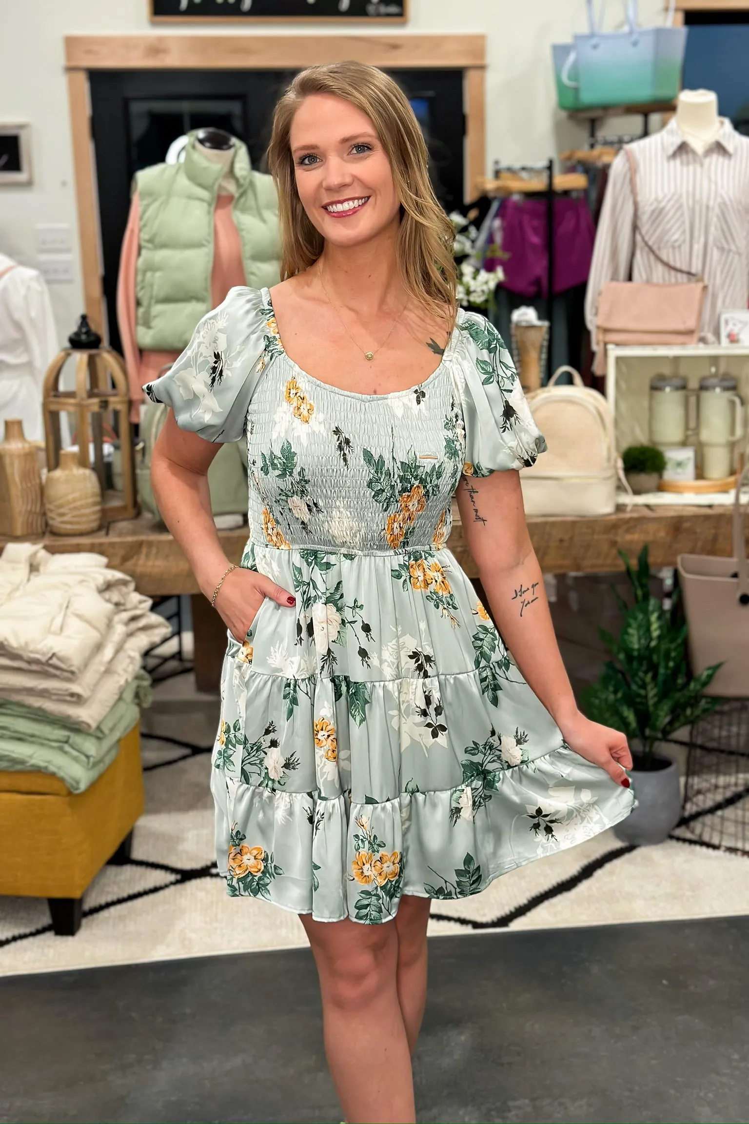 Sage Floral Dress