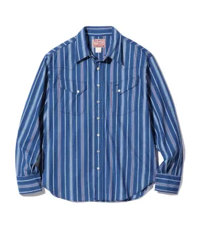 SUGARCANE NATIVE AMERICAN INDIGO STRIPE WESTERN SHIRT