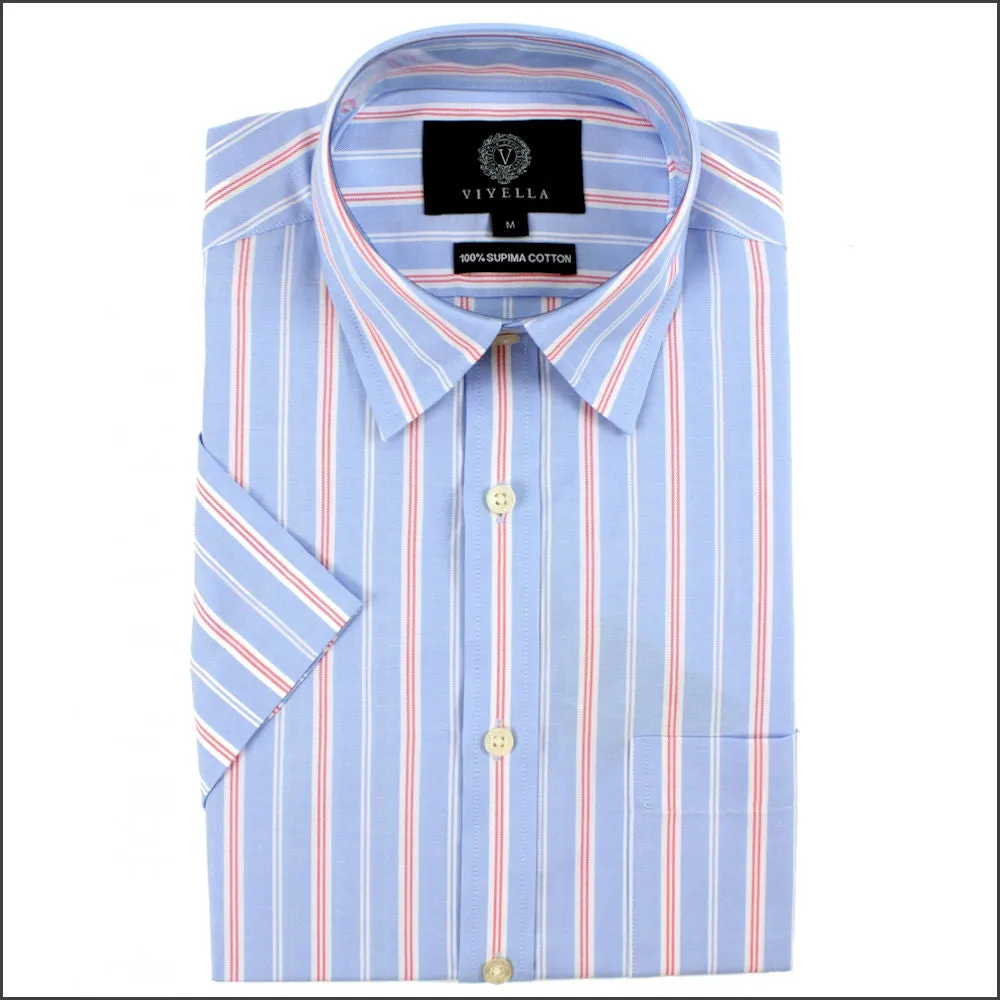 Viyella Blue Stripe Cotton Short Sleeve shirt.