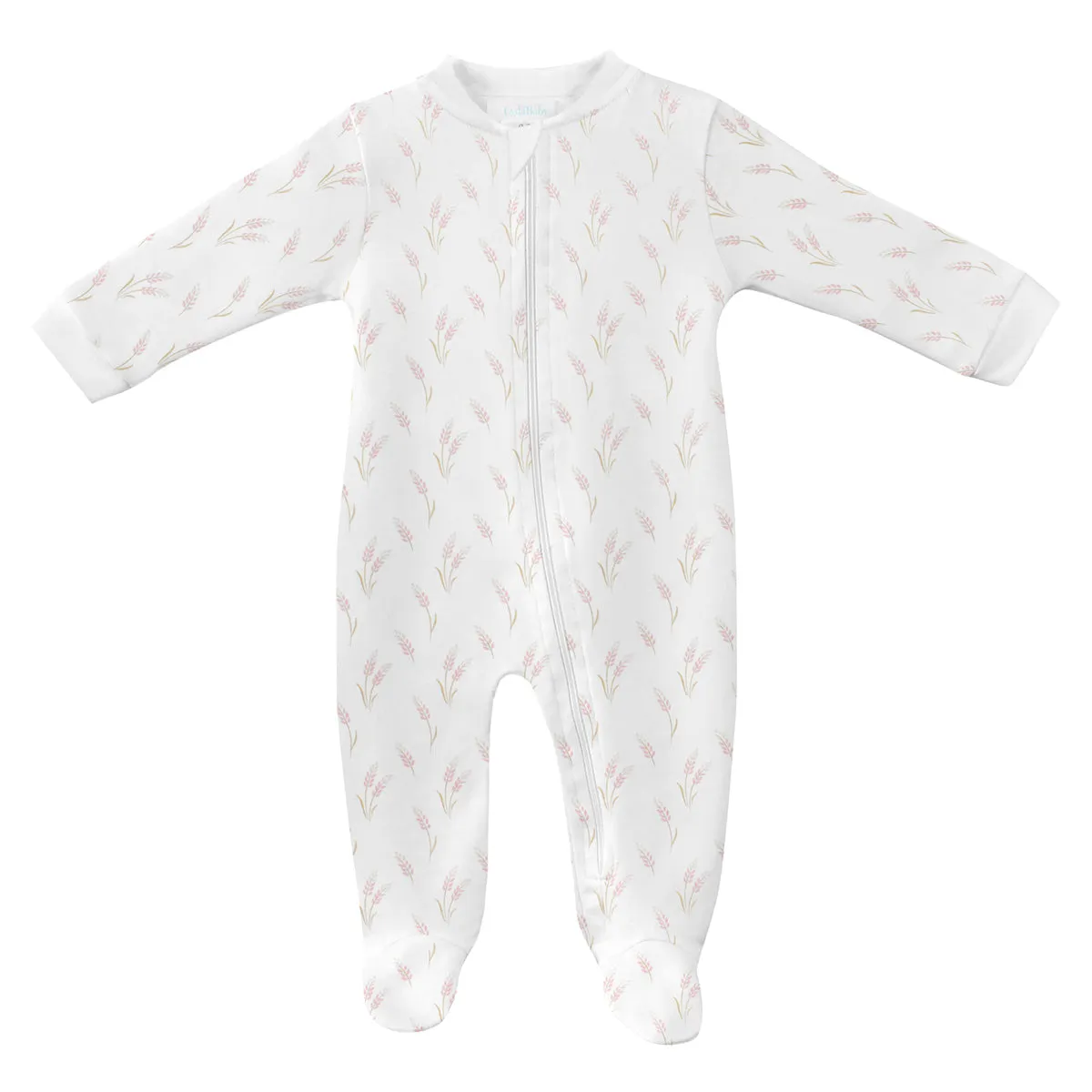 Wheat Spikes Printed Zipper Footie  |  Baby Girl